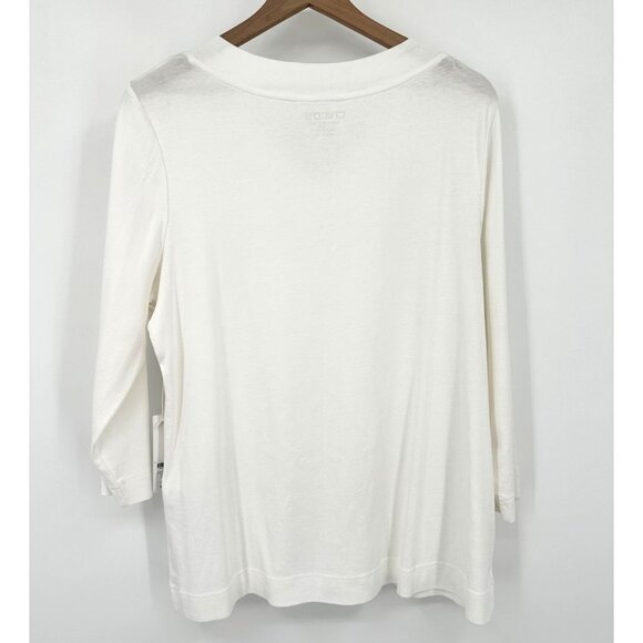 Chicos Pima Cotton Tee Top Women XL White V-neck 3/4 Sleeve Basic Neck NWT - Picture 4 of 9